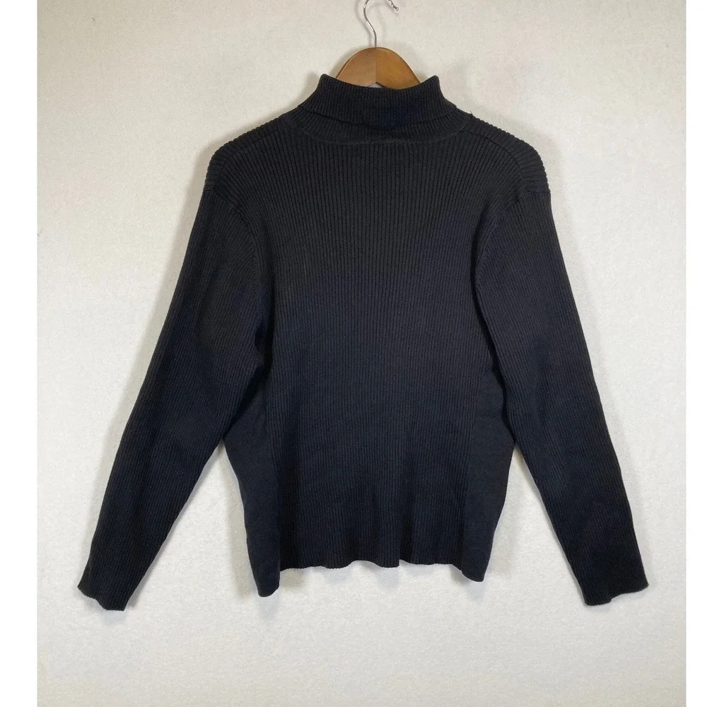 Classic Minimalist Coldwater Creek Women XL Black‎ Ribbed Turtleneck Sweater